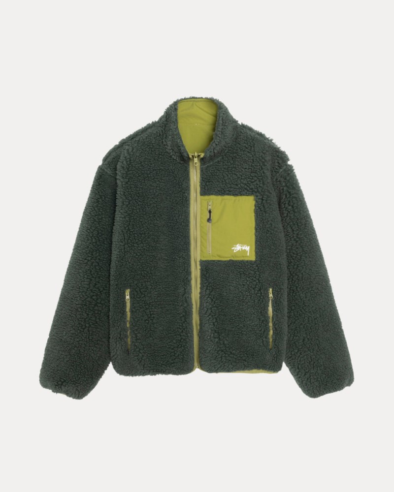 Stüssy Sherpa Reversible Jacket Dámské XR29-8639P8 | Stussy Bundy Tmavě Zelene