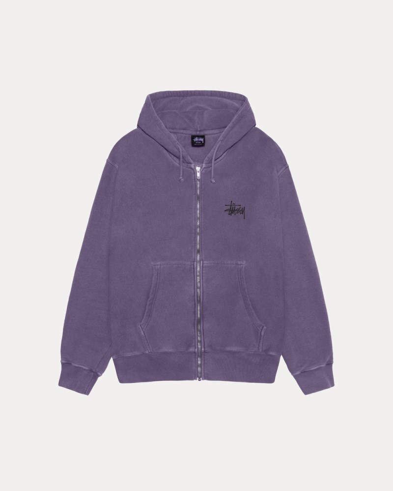 Stüssy Basic Zip Hoodie Pigment Dyed Dámské OQ11-7091Y8 | Stussy Mikina S Kapucí Fialové