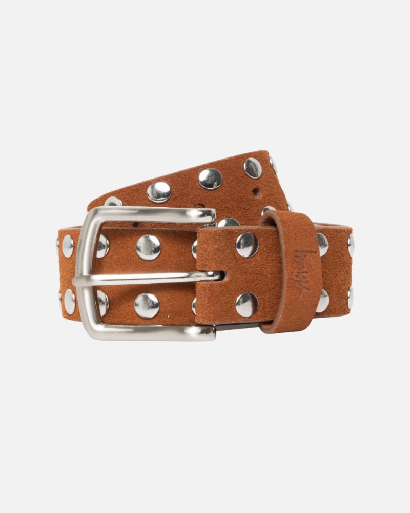 Stüssy 8 Ball Suede Studded Belt Dámské SG63-9663V4 | Stussy Pásky Hnědé