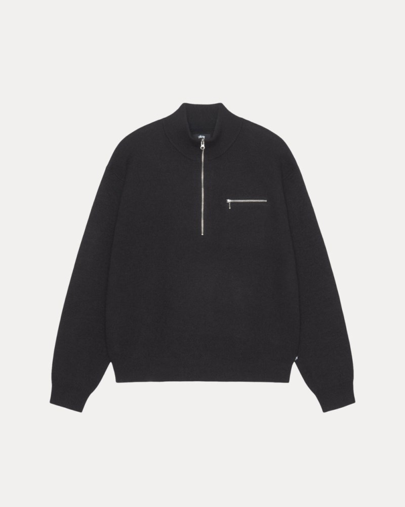 Stüssy Half Zip Mock Neck Sweater Dámské TI65-2995A7 | Stussy Svetry Černé