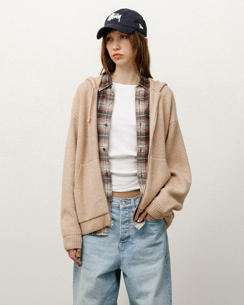 Stüssy Hooded Zip Sweater Dámské ZO32-3012B0 | Stussy Svetry Hnědé