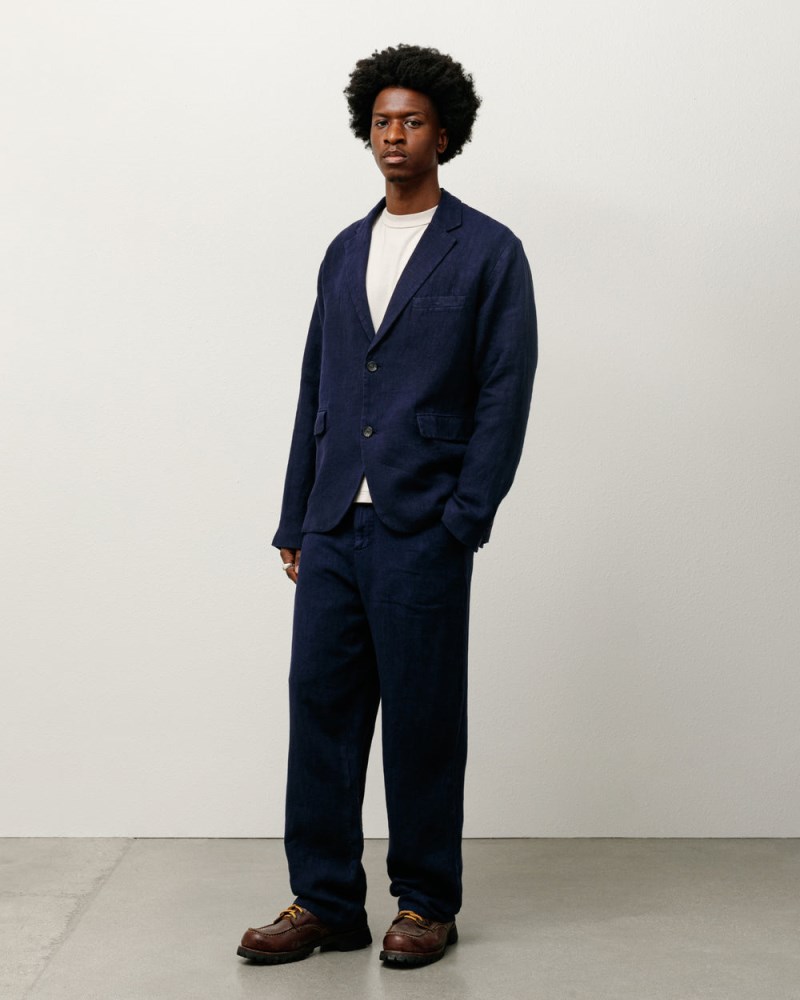 Stüssy Blazer Textured Linen Pánské NP11-5891Y0 | Stussy Blejzry Tmavě Blankyt