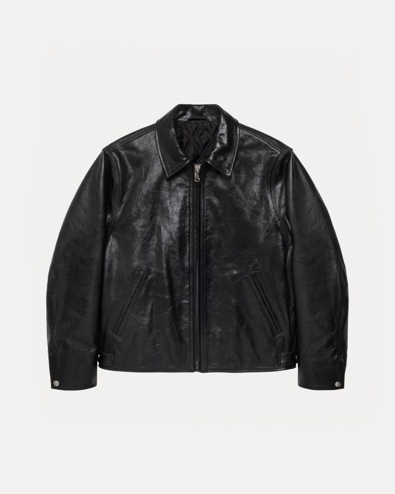 Stüssy Garage Jacket Leather Pánské FI25-8315N0 | Stussy Bundy Černé