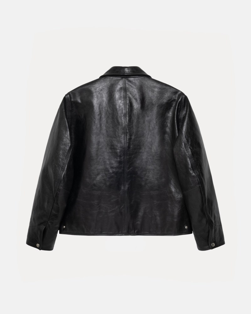 Stüssy Garage Jacket Leather Pánské FI25-8315N0 | Stussy Bundy Černé