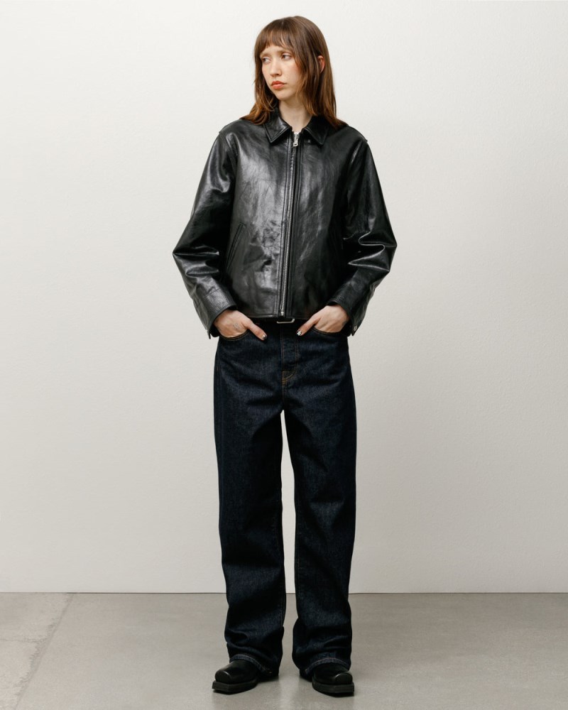 Stüssy Garage Jacket Leather Pánské FI25-8315N0 | Stussy Bundy Černé