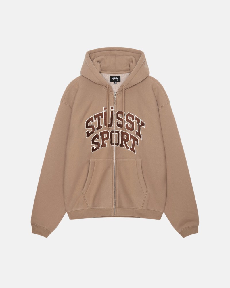 Stüssy Sport Zip Hoodie Pánské ZI02-3402O6 | Stussy Mikina S Kapucí Hnědé