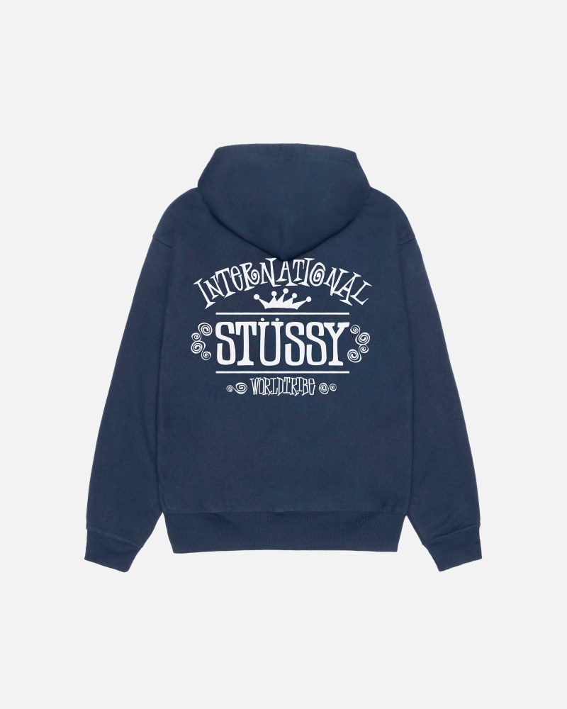 Stüssy Worldwide Zip Hoodie Pánské PW98-1528Q2 | Stussy Mikina S Kapucí Tmavě Blankyt