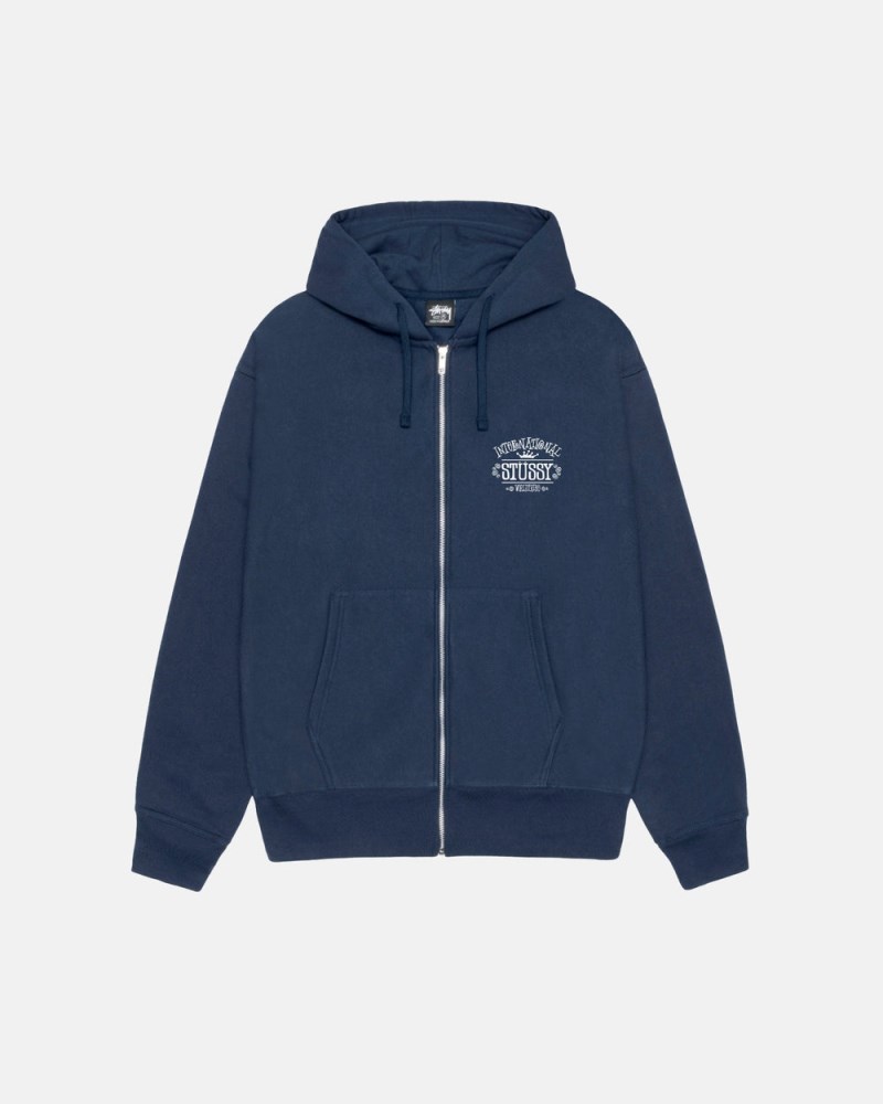 Stüssy Worldwide Zip Hoodie Pánské PW98-1528Q2 | Stussy Mikina S Kapucí Tmavě Blankyt