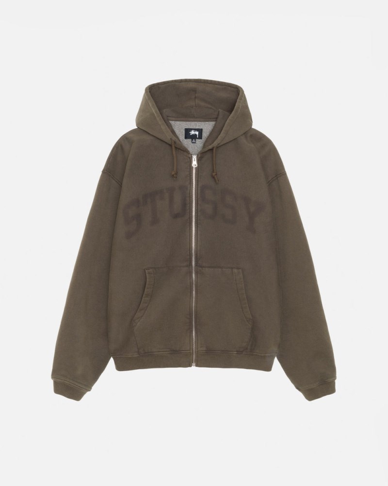 Stüssy Zip Hoodie Faded Graphic Pánské GF81-1751N1 | Stussy Mikina S Kapucí Olivy Zelené