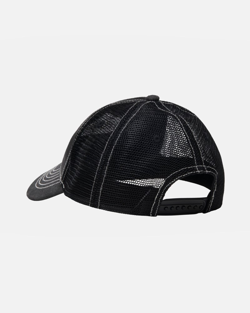 Stüssy Low Pro Trucker Cut-Out Leather Snapback Pánské WR39-2359D3 | Stussy Snapback Černé