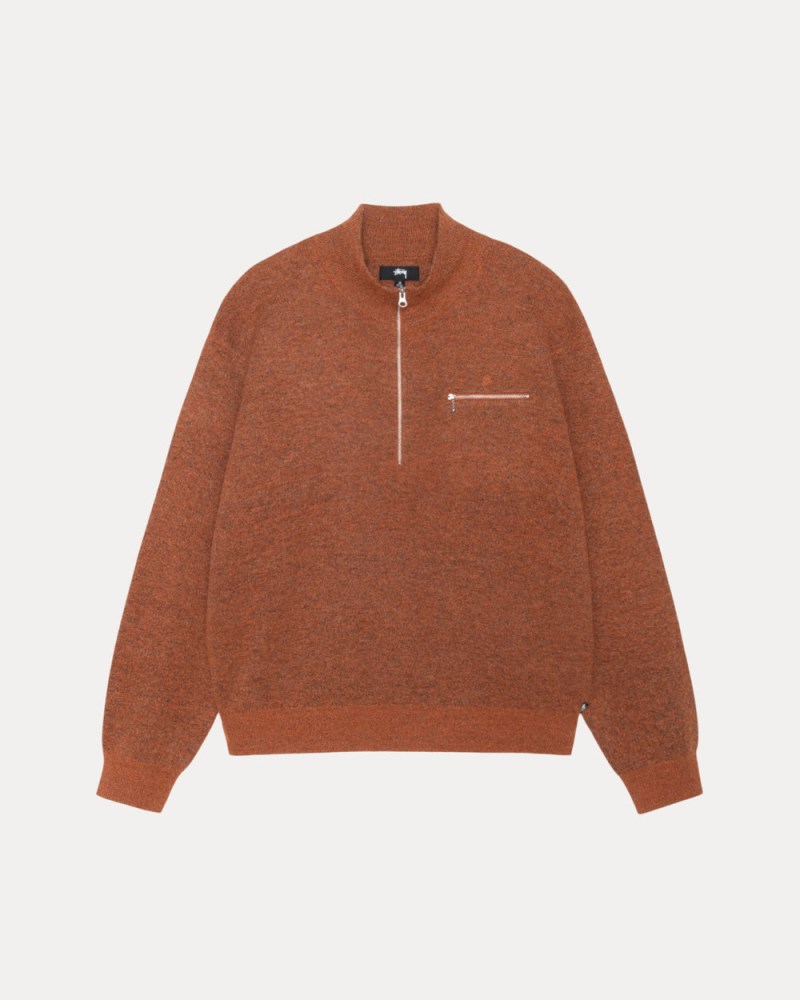 Stüssy Half Zip Mock Neck Sweater Pánské WB52-4812M0 | Stussy Svetry Tmavě Hnědé