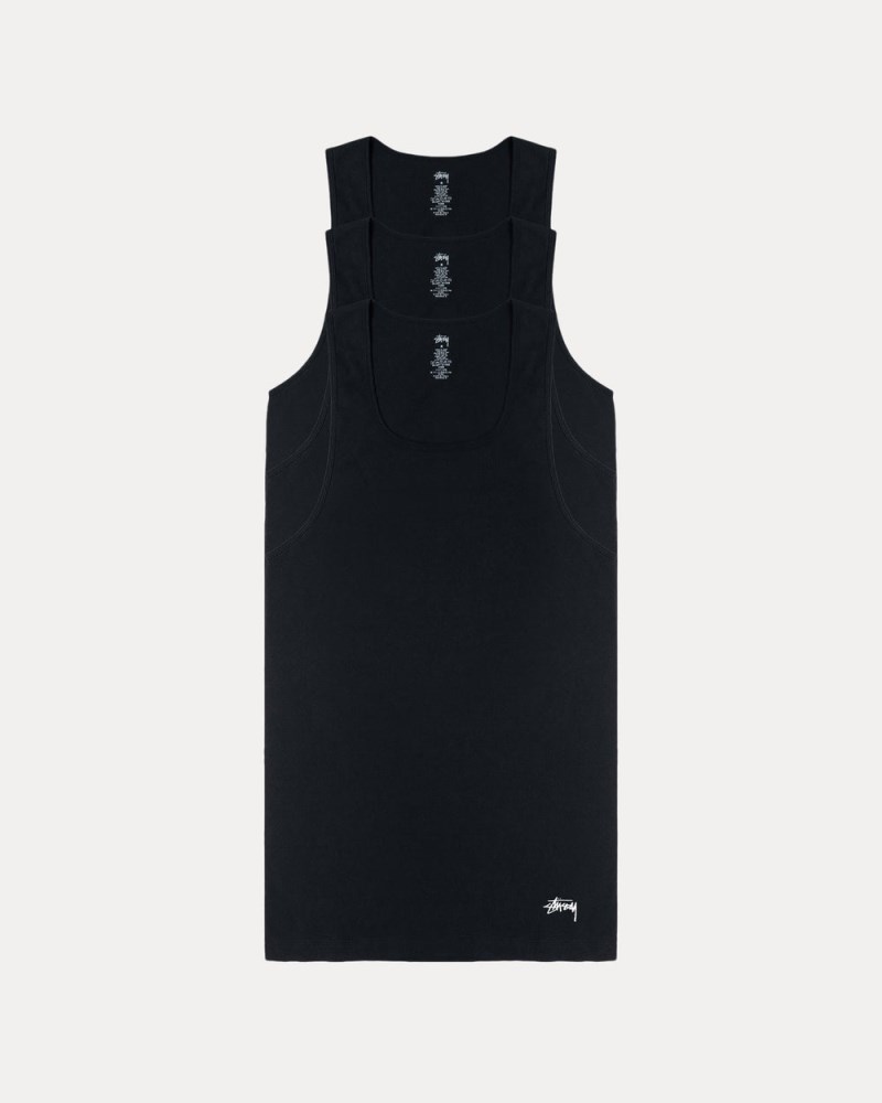 Stüssy Tank Undershirts 3 Pack Pánské QK08-0218N5 | Stussy Tílko Černé